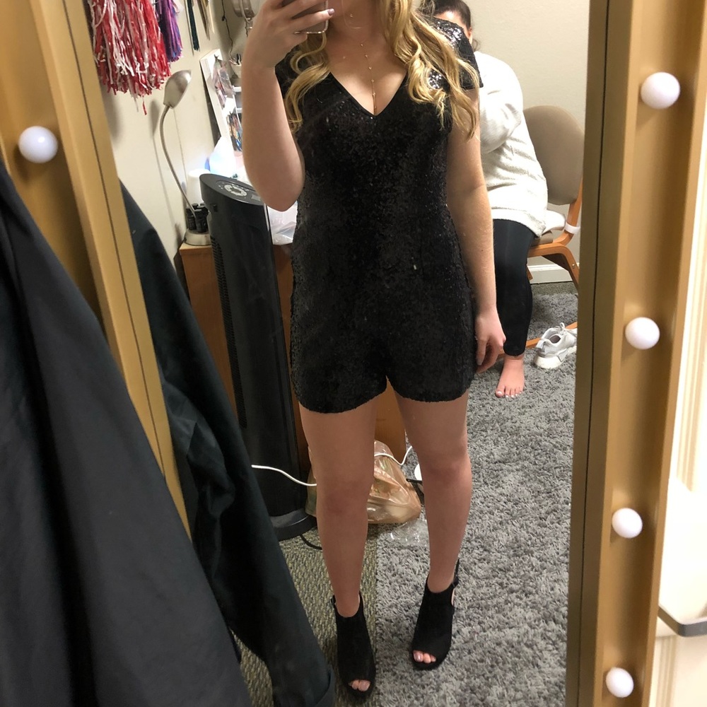Black, Sequined Romper - image 1